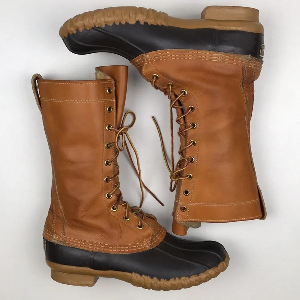LL Bean VINTAGE Duck Boots Lace Up Tall Rain Boots